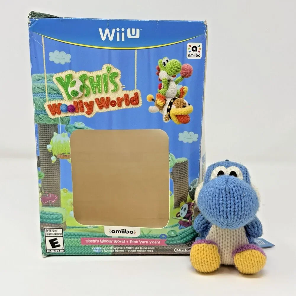 Nintendo Yoshi's Woolly World Wii U Blue Yarn Yoshi Amiibo Bundle Box No Game